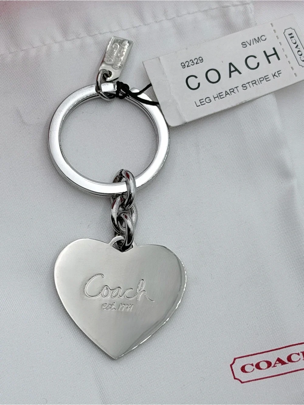 RARE NWT Vintage Coach Legacy Striped Heart Keychain w/ Box